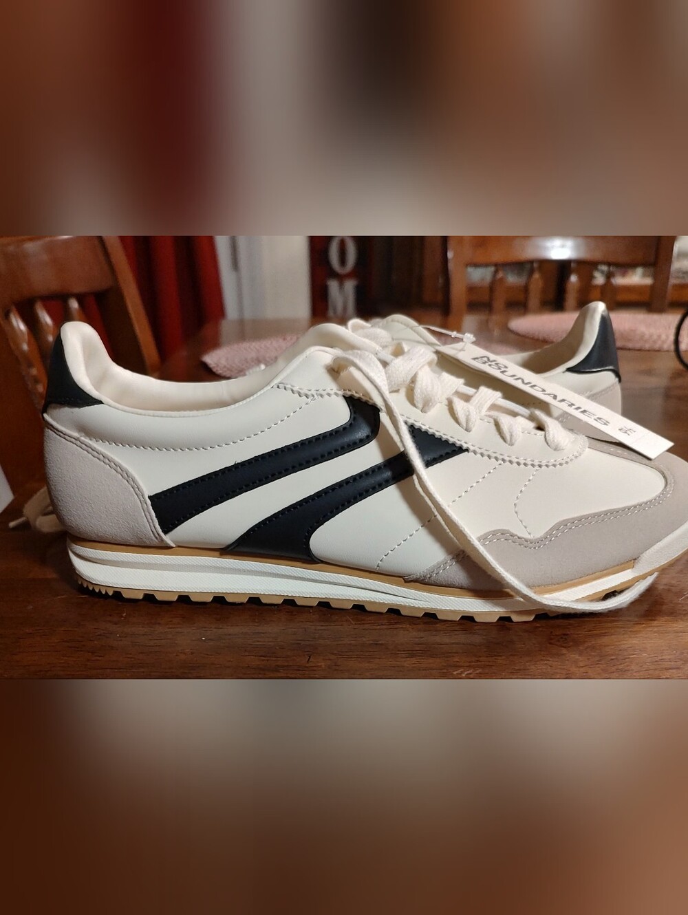No Boundaries Cream and Black Retro Athletic Sneakers